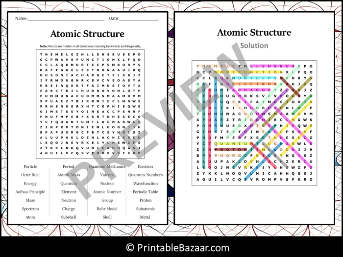 Atoms and atomic structure word search puzzle