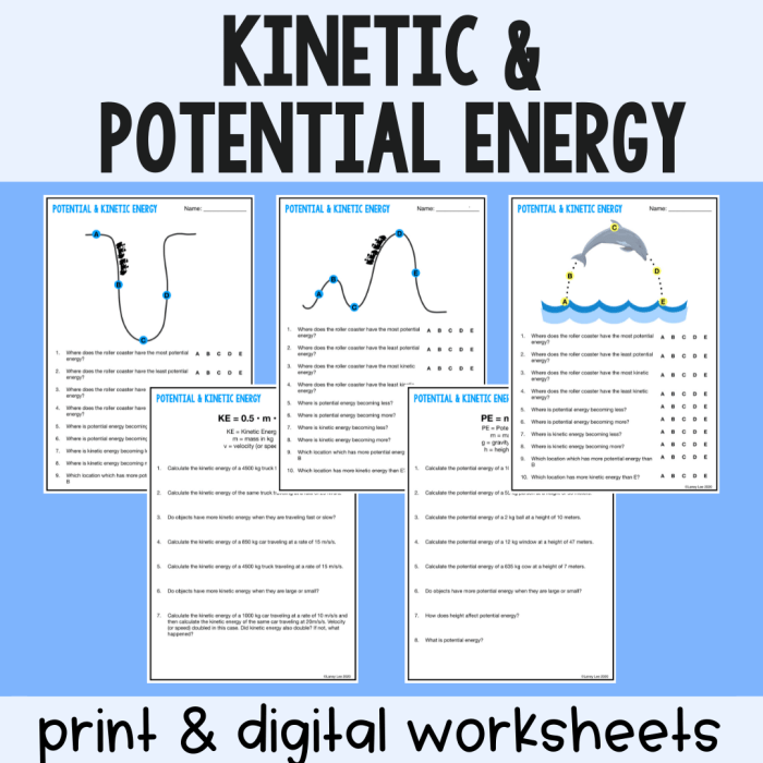 Kinetic energy and potential energy worksheet answer key